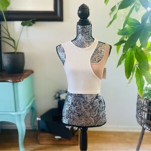 NWT Cider Two Tone Asymmetrical Neck Crop Top Tank